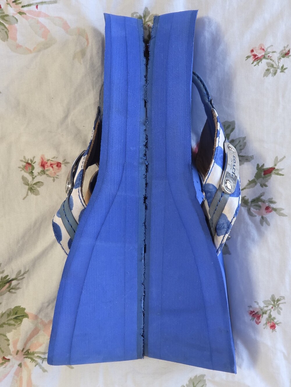 Coach Jaden Blue White Polka Dot Wedge Flip Flop | Signature Sole | Size 6 Y2K - Picture 10 of 15